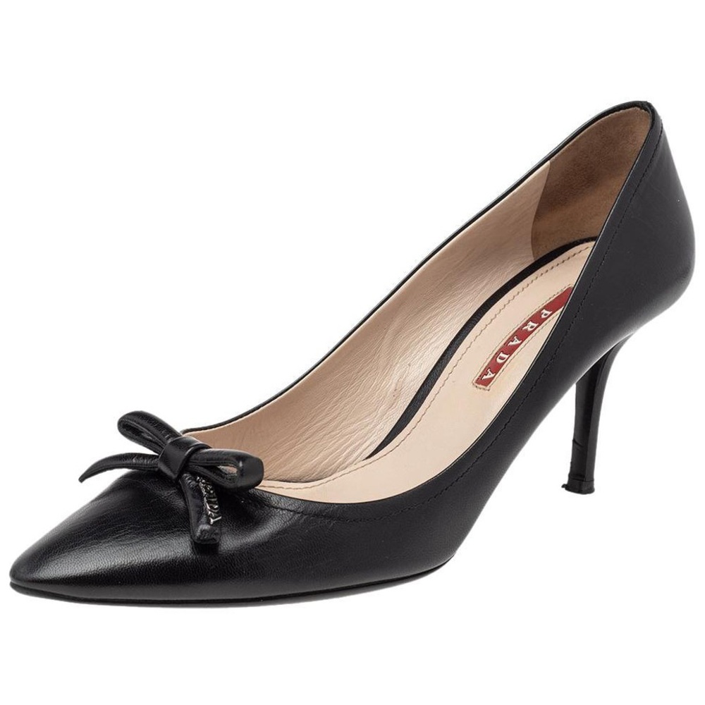 Prada Black Leather Heels with Bow
